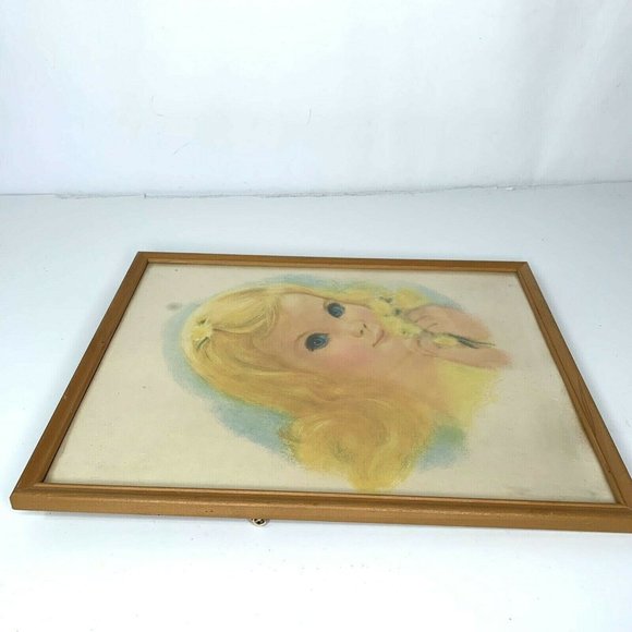 Vintage 1960s Northern Bathroom Toilet Tissue Pale Gold Print Girl Framed - Picture 5 of 10